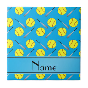 Personalised name sky blue softball pattern tile