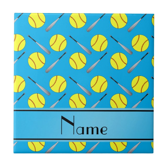 Personalised name sky blue softball pattern tile (Front)