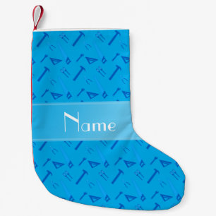 Personalised name sky blue tools small christmas stocking