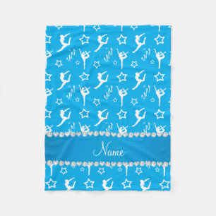 Personalised name sky blue white gymnastics stars fleece blanket