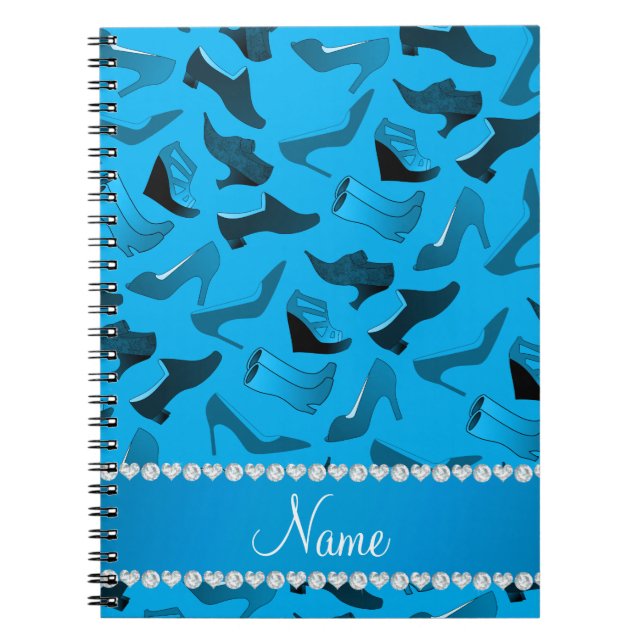 Personalised name sky blue women's shoes pattern notebook (Front)