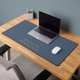 Personalised Name Slate Blue Brass Minimalist Men  Desk Mat