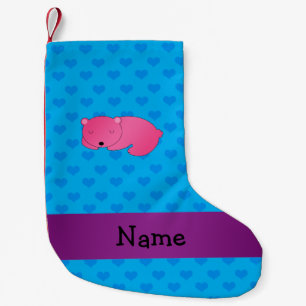 Personalised name sleeping pink bear small christmas stocking