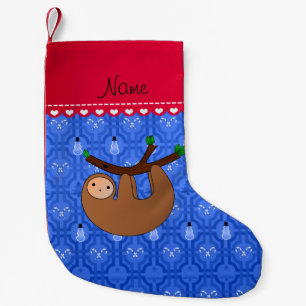 Personalised name sloth blue snowman trellis small christmas stocking