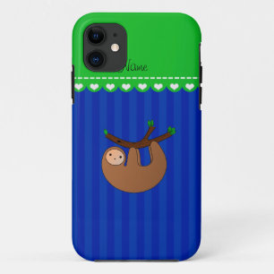 Personalised name sloth blue stripes iPhone 11 case
