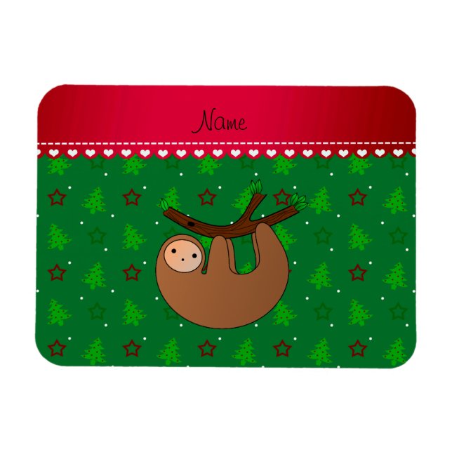 Personalised name sloth green christmas trees magnet (Horizontal)