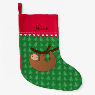 Personalised name sloth green trees small christmas stocking