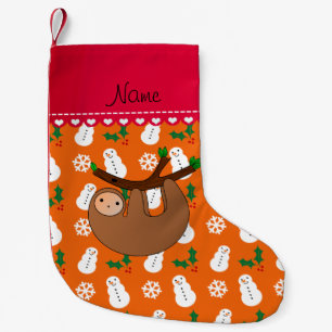 Personalised name sloth orange snowman small christmas stocking