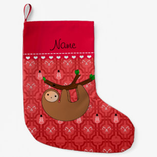 Personalised name sloth red snowman trellis small christmas stocking