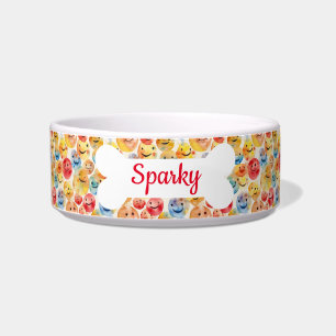 Personalised Name Smileys Pattern Pet Dog Bowl