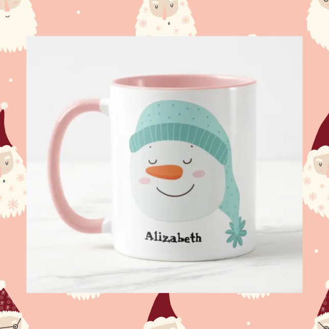 Personalised name smiling face snowman happy cute  mug (Creator Uploaded)