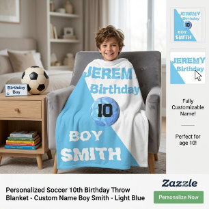 Personalised name soccer birthday sport fleece blanket