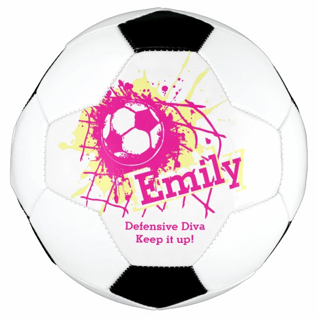 Personalised name soccer defensive girls pink soccer ball (Front)