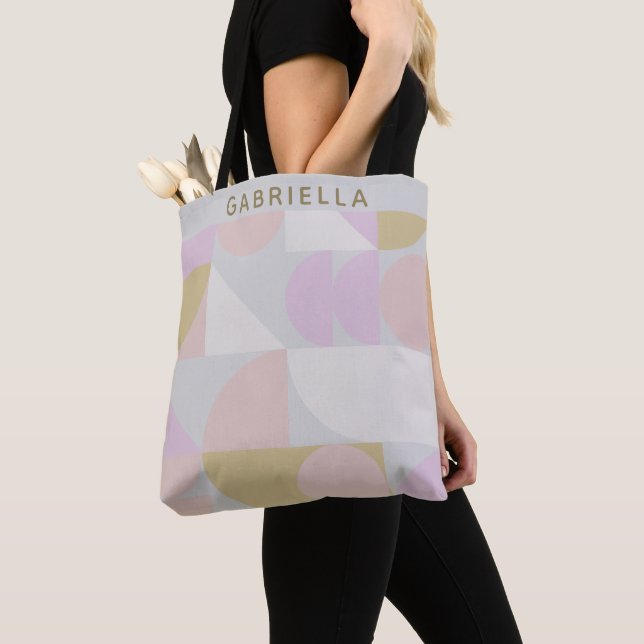 Personalised Name Soft Pastel Geometric Chic Tote Bag (Close Up)