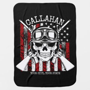 Personalised NAME Soldier Skull Dual Guns USA Flag Baby Blanket