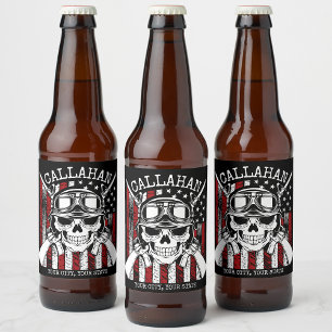 Personalised NAME Soldier Skull Dual Guns USA Flag Beer Bottle Label