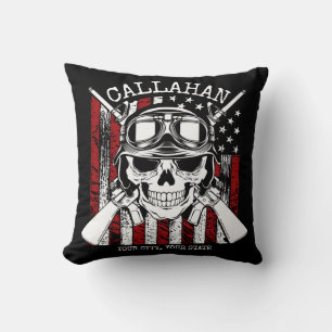 Personalised NAME Soldier Skull Dual Guns USA Flag Cushion