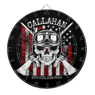 Personalised NAME Soldier Skull Dual Guns USA Flag Dartboard