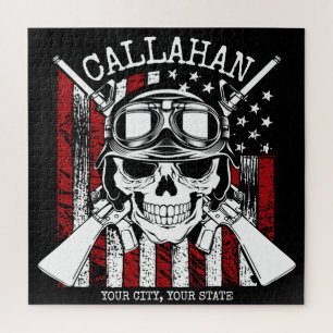 Personalised NAME Soldier Skull Dual Guns USA Flag Jigsaw Puzzle