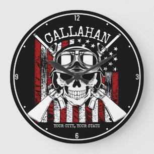Personalised NAME Soldier Skull Dual Guns USA Flag Large Clock