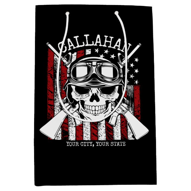 Personalised NAME Soldier Skull Dual Guns USA Flag Medium Gift Bag (Front)