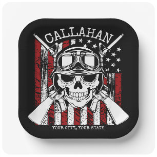Personalised NAME Soldier Skull Dual Guns USA Flag Paper Plate