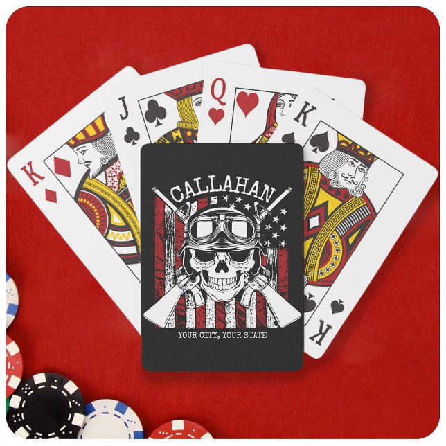 Personalised NAME Soldier Skull Dual Guns USA Flag Playing Cards (Creator Uploaded)