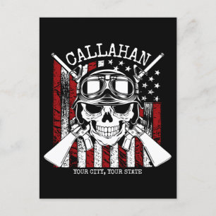 Personalised NAME Soldier Skull Dual Guns USA Flag Postcard