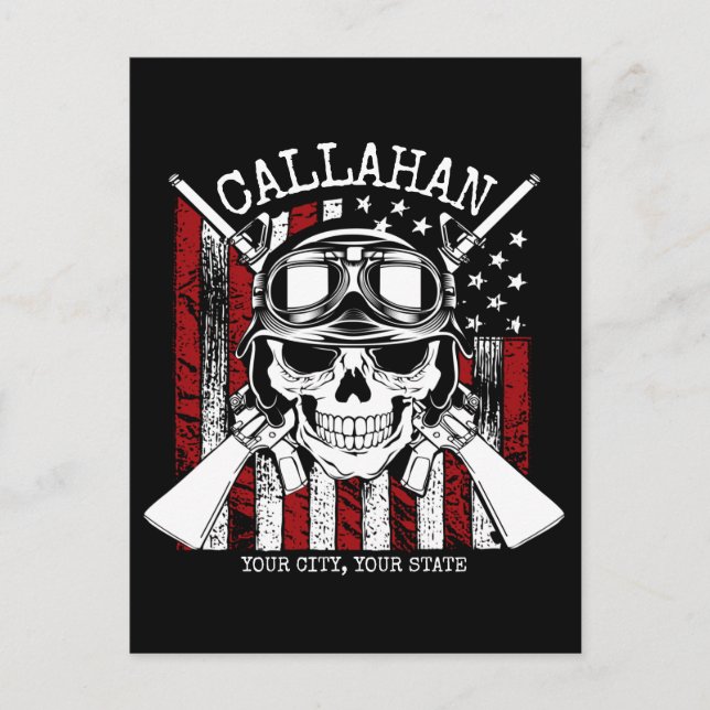 Personalised NAME Soldier Skull Dual Guns USA Flag Postcard (Front)
