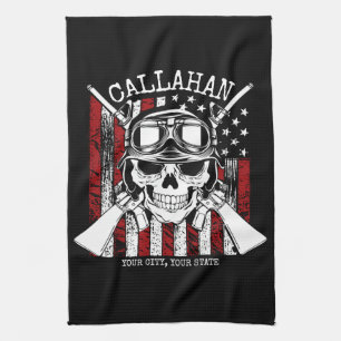 Personalised NAME Soldier Skull Dual Guns USA Flag Tea Towel