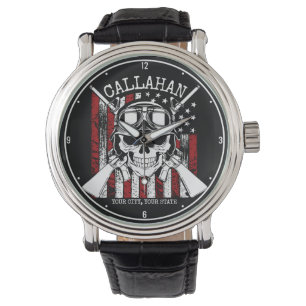Personalised NAME Soldier Skull Dual Guns USA Flag Watch