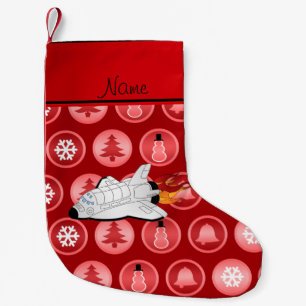 Personalised name space shuttle red snowmen trees small christmas stocking
