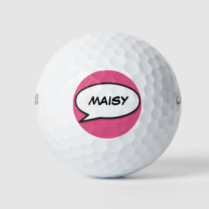Personalised Name Speech Bubble Pink Golf Balls