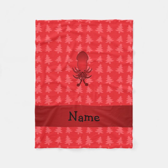 Personalised name squid red christmas trees fleece blanket (Front)