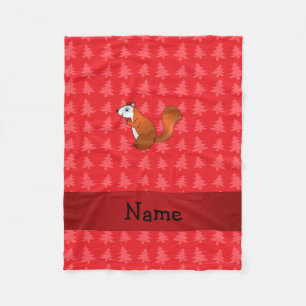 Personalised name squirrel red christmas trees fleece blanket