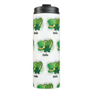 Personalised Name St Patricks Day Shamrock Clover Thermal Tumbler