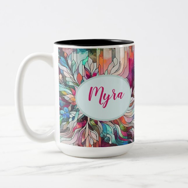 Personalised Name Stained Glass Abstract Two-Tone Coffee Mug (Left)