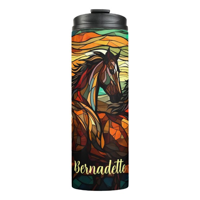 Personalised Name Stained Glass Horse Themed  Thermal Tumbler (Front)