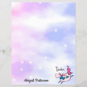 Personalised Name Stationary Paper Pink Unicorn