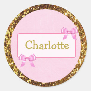 Personalised Name Sticker with cute pink and gold