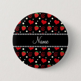 Personalised name strawberry flowers swirls 6 cm round badge