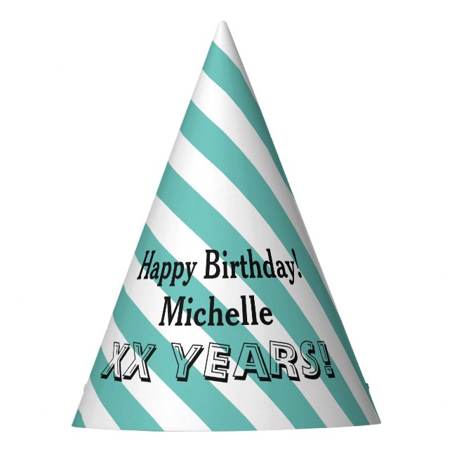 Personalised name striped Birthday party hats (Front)