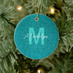 Personalised Name Stylish Glitter green Ceramic Ornament