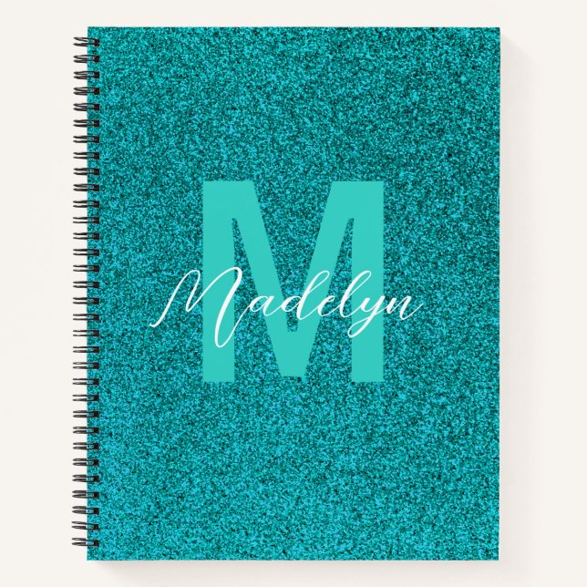 Personalised Name Stylish Glitter green Notebook (Front)