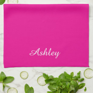 Personalised Name Stylish Modern Elegant Hot Pink Tea Towel