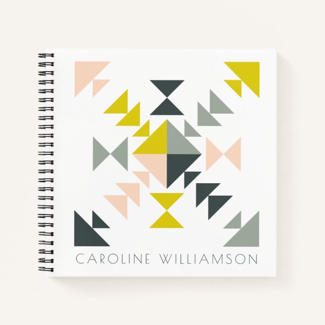 Personalised Name Stylish Modern Quilt Geometric Notebook (Front)