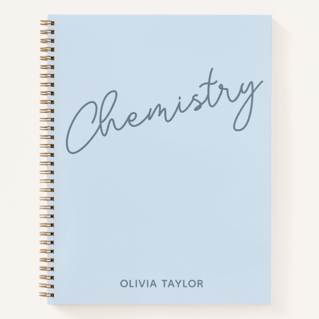 Personalised Name Subject Soft Blue Chemistry Notebook (Front)