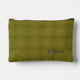 Personalised Name Subtle Diamond Pattern Green Accessory Pouch