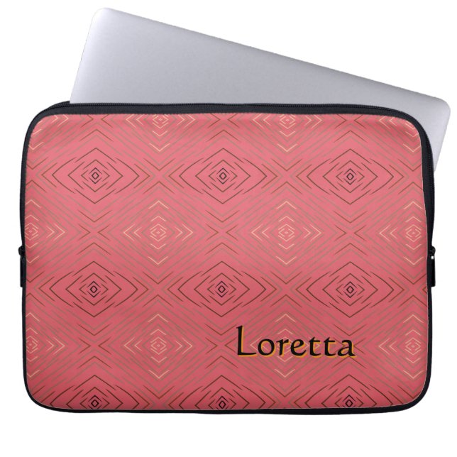 Personalised Name Subtle Diamond Pattern Pink  Laptop Sleeve (Front)