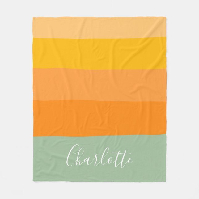 Personalised Name Summer Warm Peach Yellow Sage Fleece Blanket (Front)
